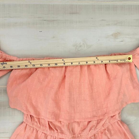 Roxy Size L Another Day Off The Shoulder Romper Linen Blend Coral Beach NWT - Picture 9 of 13